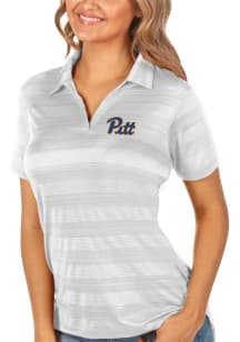 Womens Pitt Panthers White Antigua Compass Short Sleeve Polo Shirt