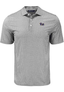 Mens Pitt Panthers Black Cutter and Buck Pike Diamond Dot Short Sleeve Polo Shirt