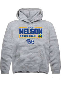 Jajuan Nelson Rally Youth Grey Pitt Panthers NIL Stacked Box Long Sleeve Hooded Sweatshirt